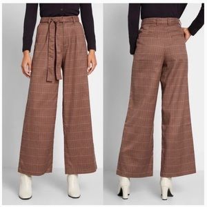 ModCloth “The Savannah” Brown Plaid Wide Leg Pants - 0